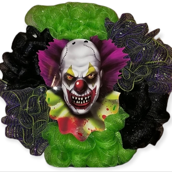 Other - CREEPY CLOWN DECO MESH HALLOWEEN WREATH